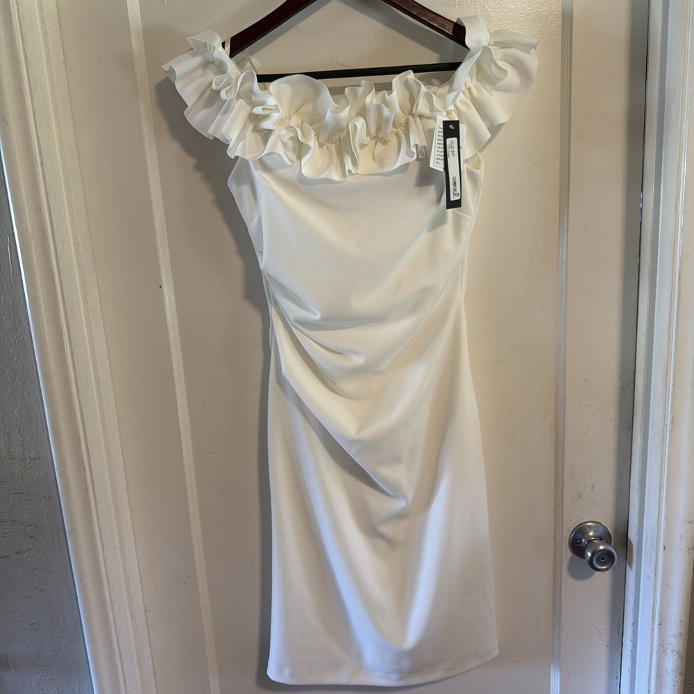Xscape Women's Ruffled Off-the-Shoulder Sheath Dress - Ivory - 8 NEW WITH TAGS